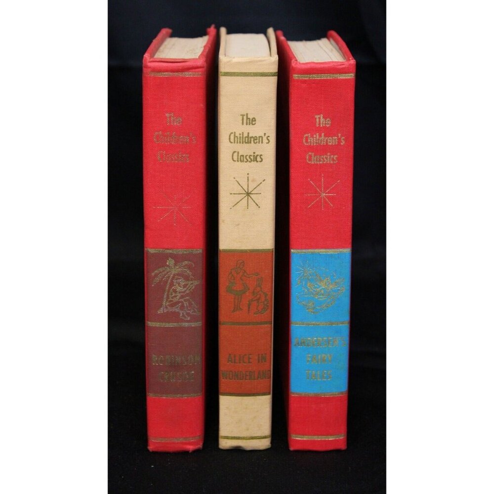 3 Pc 1961 Children's Classics Book Lot Alice in Wonderland Fairy Tales Robinson